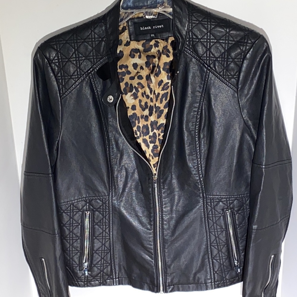 Black Rivet Man Faux Leather Black Jacket size XXL
